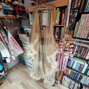 Elegant Sheer Robe with Feather Trim